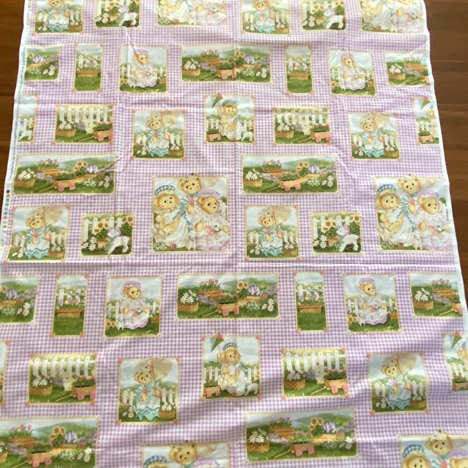 BTY Daisy Kingdom Cherished Teddies Fabric Purple Cotton Print - Image 4 of 4