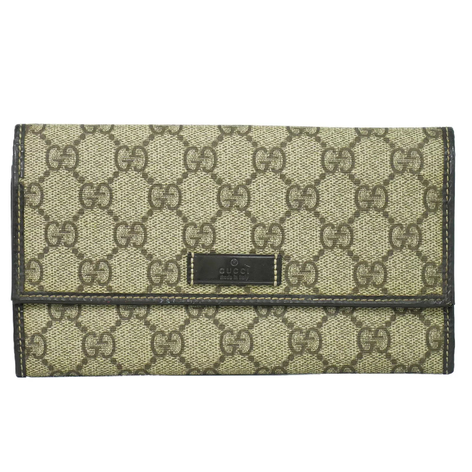 Portefeuille long GUCCI GG Supreme toile 203573 beige marron or