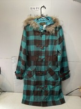 Rocawear Teal Brown Gingham Pattern Duffle Coat Women’s Size M