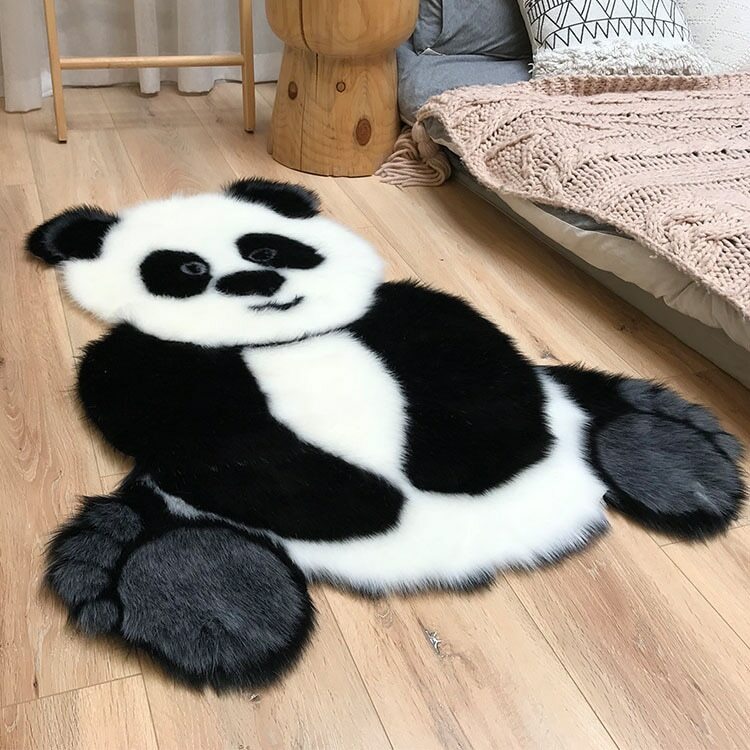 Panda Printed Rug Carpet Cowhide Faux Skin NonSlip Antiskid Mat
