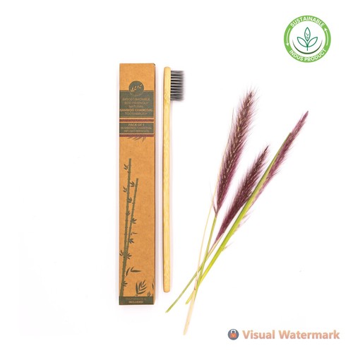 Bamboo Toothbrushes ( Pack of 10). Toothpaste included. Soft Charcoal Bristle - Picture 6 of 12