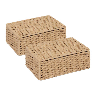 ARPAN Naturpapier Seil Aufbewahrungskorb Box mit Deckel - Klein (B23XD16XH8,5 cm)