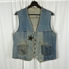 Vintage 60s 70s Levis Jeans Patchwork MC Vest 2nd Inf Div Vet Silver Back Buckle