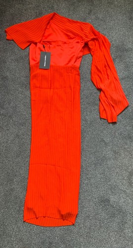 Women's SOLACE LONDON Sanna Asymmetric Drape One-shoulder Midi Red Dress UK 10 - Picture 3 of 5