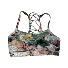 prAna Isaline Yoga Sports Bra XS White Graceful Pattern Strappy Back Fitness Bra