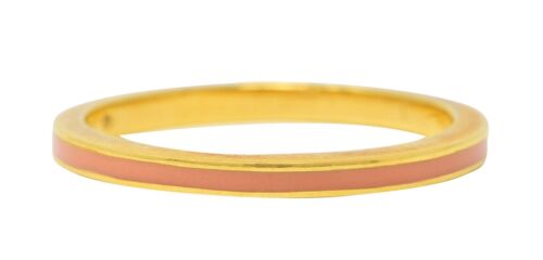 Hidalgo 1990's Vintage Peach Enamel 18 Karat Yellow Gold Eternity Band Ring - Picture 2 of 11