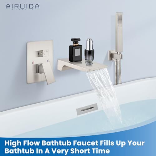 Airuida Brushed Nickel Wall Mounted Bathtub Faucet With Handheld Shower