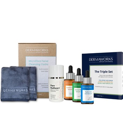 Hautpflege Geschenkset Vitamin C, Retinol, Hyaluron Serum Gesichtstücher & Feuchtigkeitscreme