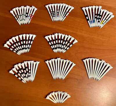 Lot of 90 Plastic Golf Tees (some logos) PTS Courses Clubs Resorts
