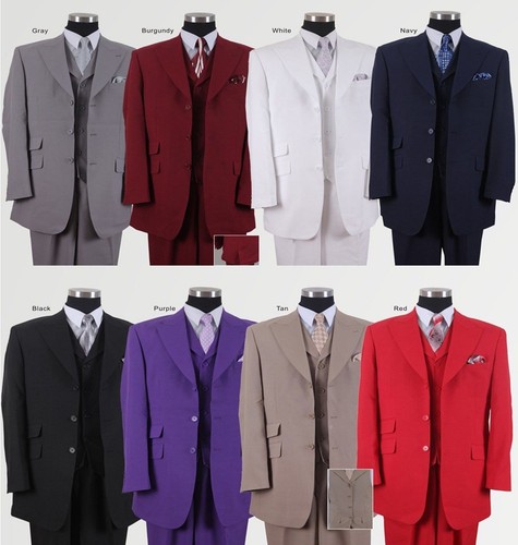 Men's 3 Pc Poly- Poplin Fashion 3 Button Suit Two Side Vents Length 35" M905-V - 第 1/17 張圖片