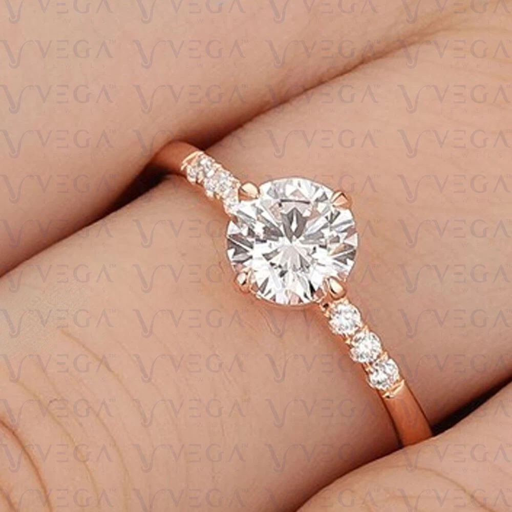 2.0CT Round Shape Prong Lab Diamond Ring Women Wedding Fine 14K Rose Gold Plated