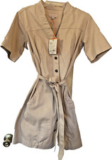 Knox Rose Women Khaki Beige Belted S/S Shirt Dress Sz Small Pockets Gorpcore NEW