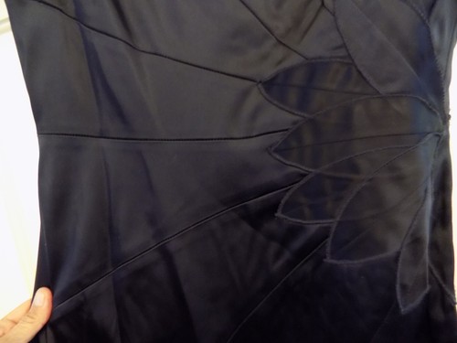 Suzi Chen by Maggie Boutique Navy Blue Satin Dress Flower Gathered side 10 EUC - Picture 7 of 13