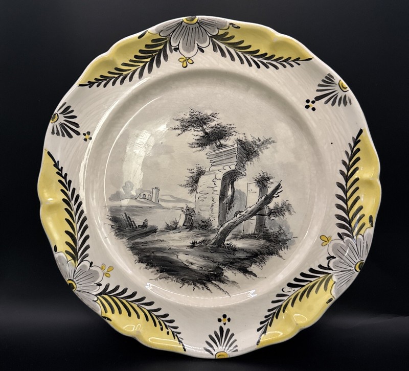 1900's Porcelain plate French FAIENCE SCEAUX 1776 Hand decorated - Scenic 10”
