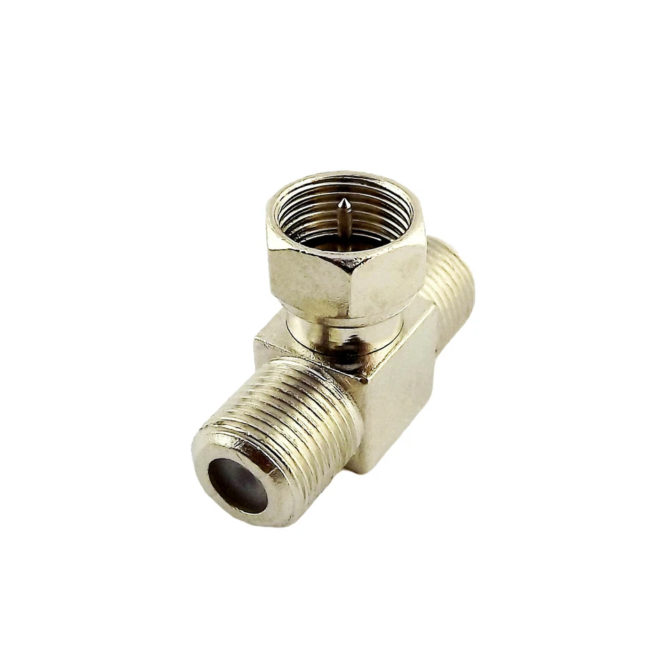 RF Splitter Coax Connector Adapter F Male Plug To 2x F TV Female T Triple 1M2F - Image 4 of 4