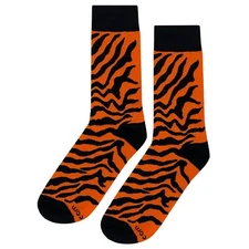 NWT Tiger Stripe Dress Socks Novelty Men 8-12 Black and Orange Crazy Fun Sockfly