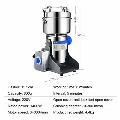 800G Electric Dry Food Grinder Machine Grains Spices Hebals Mill Cereal Grinding - Picture 12 of 13