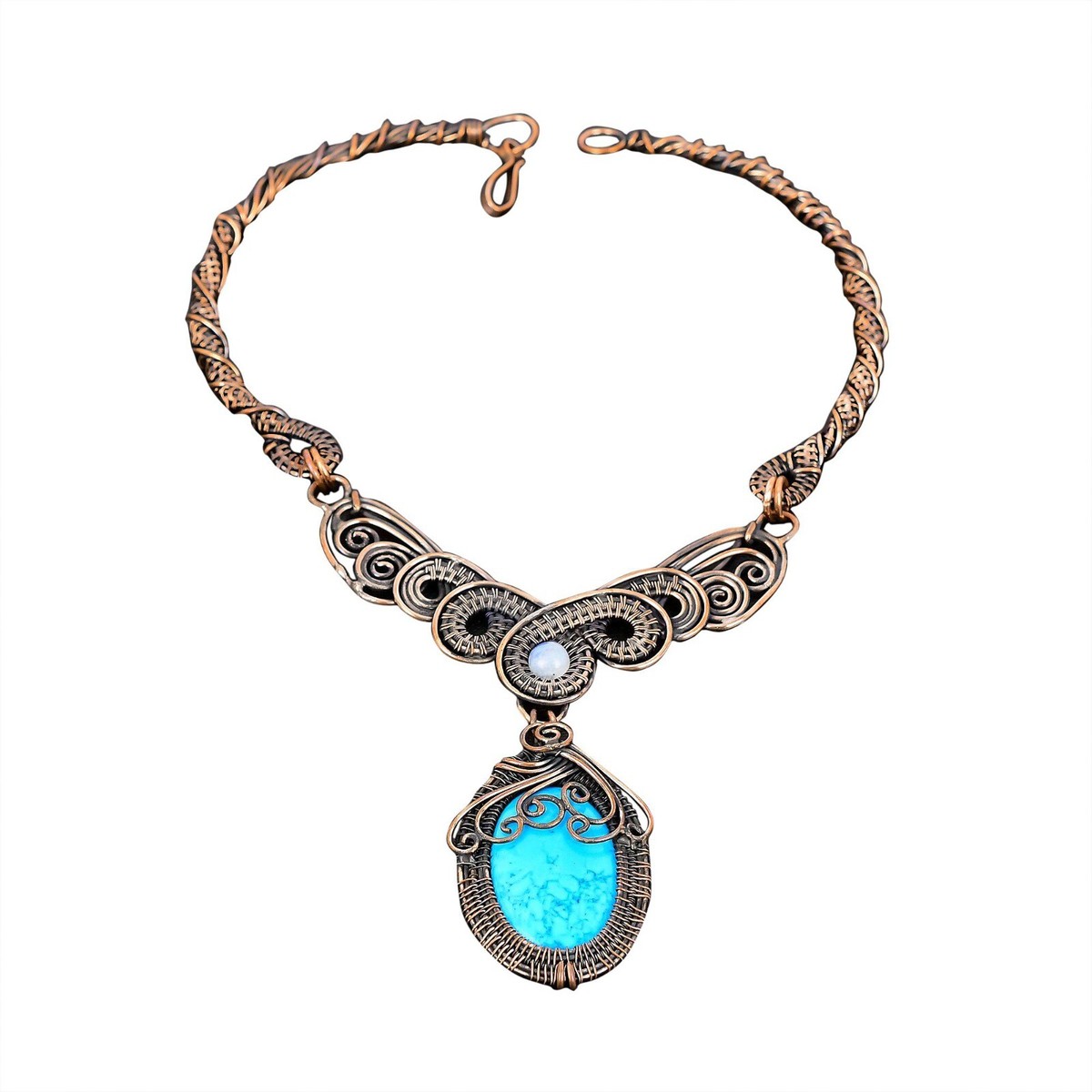 Copper Oval Arizona Turquoise Gemstone Rainbow Moonstone Mother