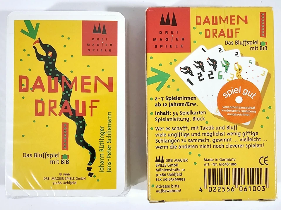 ©1996 Drei Magier Kartenspiel DAUMEN DRAUF Neu Bluffen Taktik Stichspiel Stechen - Bild 2 von 2