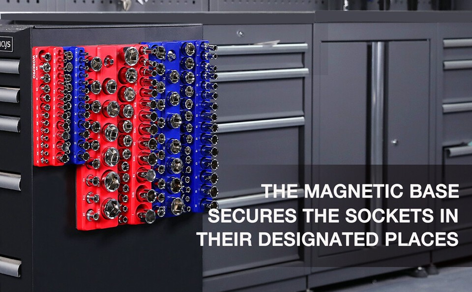 WORKPRO Magnetic Socket Organizer 6-PACK Set 1/4'' 3/8'' 1/2'' Dr ...