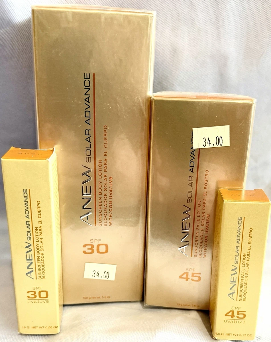 Set of 4 Avon ANEW SOLAR ADVANCE Sunscreen FACE & BODY LOTION Full & Travel Size