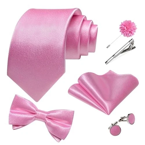Conjunto de corbata chaleco satinado brillante para hombre 8 piezas chaleco liso y preatado grande rosa Foto 4 de 4
