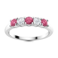 Five Stone 4MM Round Pink Topaz 925 Sterling Silver Eternity Ring For Women