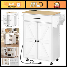 Rolling Kitchen Island Cart with Power Outlet, Large Worktop, Spice Rack  Drawe