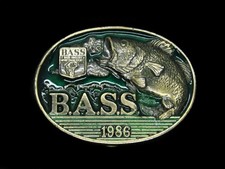 TD07111 VINTAGE 1986 BASS ANGLERS SPORTSMAN SOCIETY FISHING BELT BUCKLE
