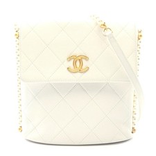 Chanel Leather Matelasse Pearl Shoulder Bag Women White One Size