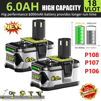 1-6X For Ryobi P108 18Volt ONE Plus Battery / Charger LI-ION 6.0Ah High Capacity