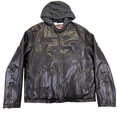 Levis Racer Jacket Mens Extra Large Brown Faux Leather Hooded Sherpa Lined