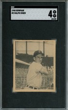 1948 Bowman Ralph Kiner rookie baseball card, graded VG-EX 4, #3 in the set HOF