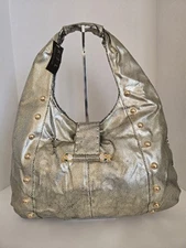 VTG Kenneth Jay Lane KJL Gold Metallic 'Alexandra' Flat Hobo Style Purse NOS