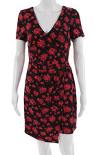 Club Monaco Women Sheath Wrap Dress Black V-Neck Short Sleeve Tie Waist Size 4