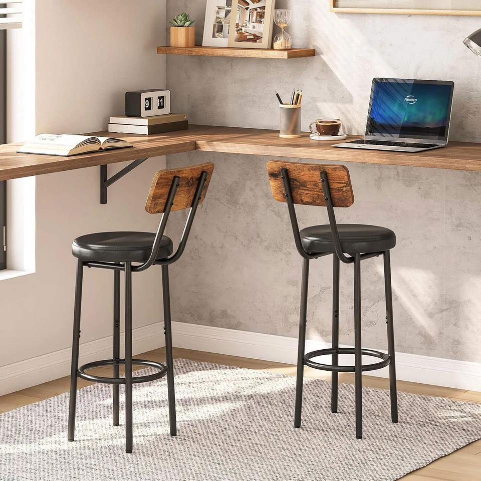 HOOBRO Bar Stools Set of 2 with PU Upholstered Bar Chairs 13"L x 13"W x 36.6"H - Image 2 of 4