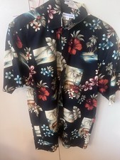 RARE VINTAGE 80 s BLACK PIERRE CARDIN ALOHA SHIRT SZ LARGE