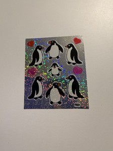 VINTAGE Stickers Prismatic Vending Machine Penguins Hearts