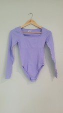 OQQ Purple One Piece Women's Bodysuit Size S Solid Opaque Long Sleeve Stretch