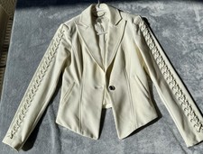 New Cache Women  s Ivory Embellished Sleeves Blazer Jacket Size 8, MRSP 178