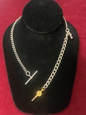 Antique Sterling Silver Albert Chain With Dog Clip, A T-bar And Key Fob 43.79g