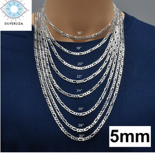 Real 925 Sterling Silver Mens 5mm Figaro Solid Chain Necklace 925 Italy 7-30"