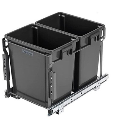 Double Pullout Trash Can for Under Cabinets Kitchen 32 Qt x 2 Garbage Recycling