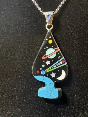 925 Sterling Silver Galaxy Spade Pendant Inlay Stamped SM - Image 1 of 4