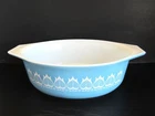 Vintage Blue Tulip Pyrex Oval Casserole Dish 1964 Promotional Design 1.5 Quarts