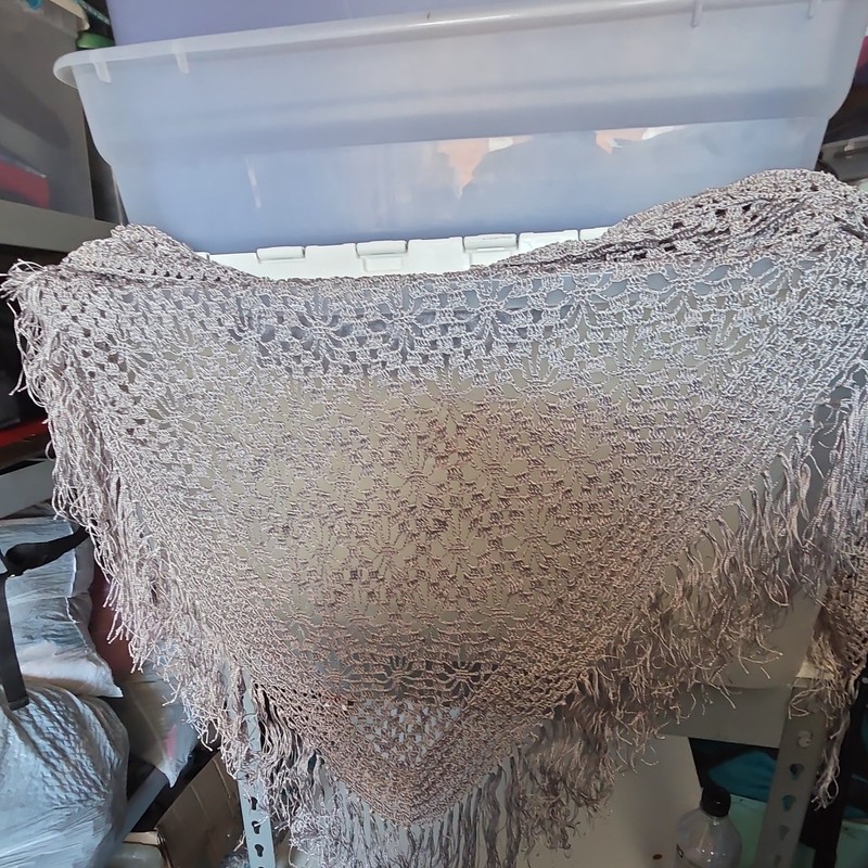 Womens White Crochet Floral Triangle Scarf Shawl Wrap with Fringe