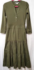 New Veronica Beard Peralta Long Sleeve Tiered Green Midi Dress Size S