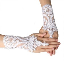 Wedding Bride Lace Gloves Fingerless Bridal Gloves Floral Glove Party Prom Gl...
