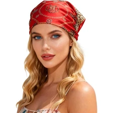 Women's Silk Like Satin Printed Square Scarf Bandana Head Wrap 35 Inch Hair