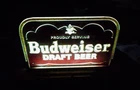 vintage "Proudly Serving Budweiser Draft Beer" reverse glass back-lit Sign
